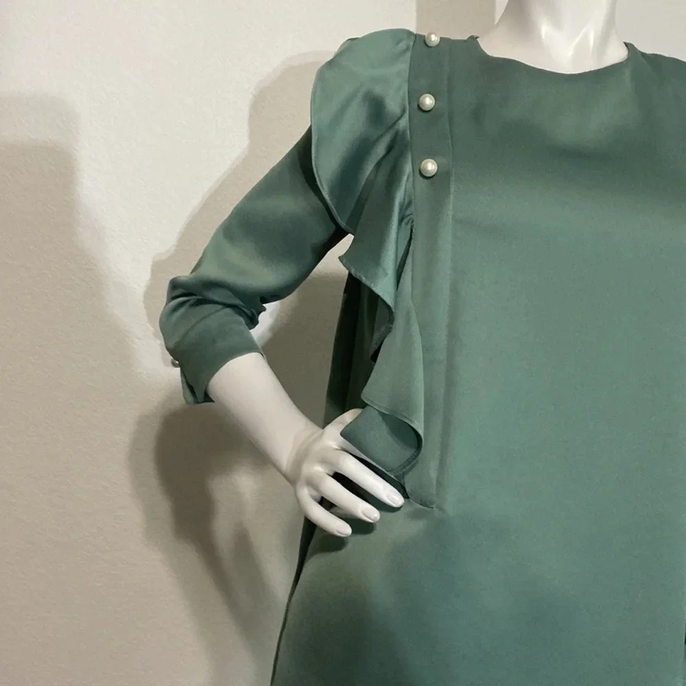 Zara Green Mini Dress with Ruffle Detail - Picture 5 of 10